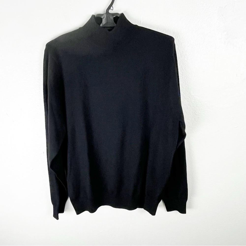 LINEA UOMO Black Long Sleeves Moc Neck Merino Wool Blend  Sweater, Size XL